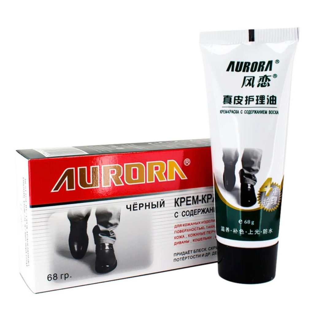 Крем краска для обуви AURORA с содержанием воска. Черный цвет.