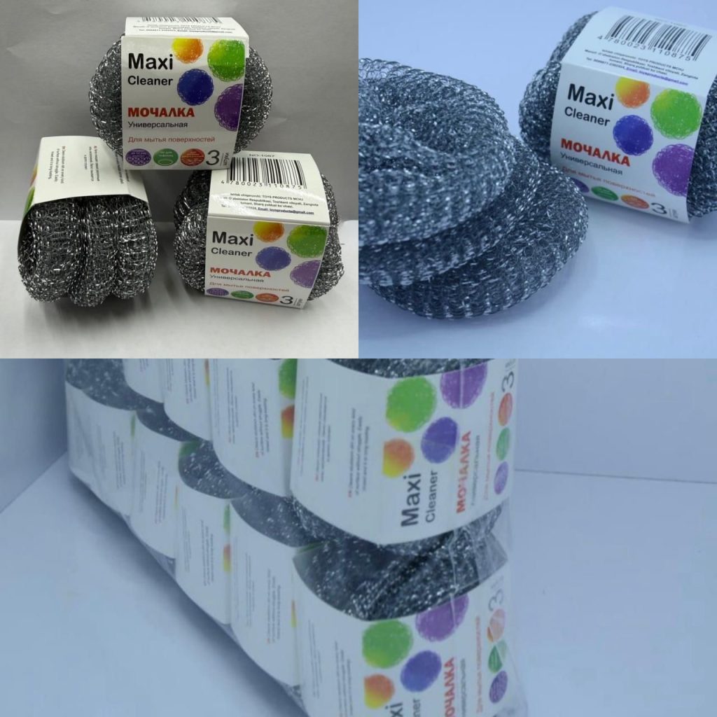 Металлические мочалки 3/1 Maxi Cleaner для мытья посуды и поверхностей.