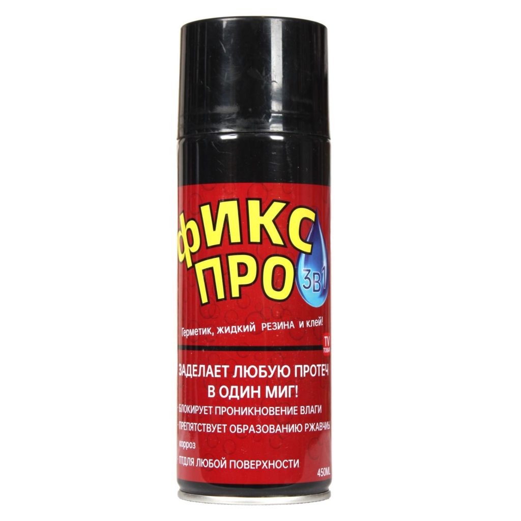Уникальное средство Фикс Про 3в1 жидкая резина, герметик и клей в аэрозольном баллончике объемом 450 мл. В ассортименте четыре цвета : черный,белый, серый,бесцветный.